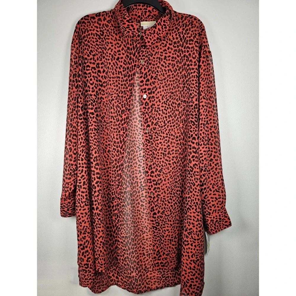 Michael Kors Women Animal Print Sheer Cover Up Red‎ Sea Coral Size L